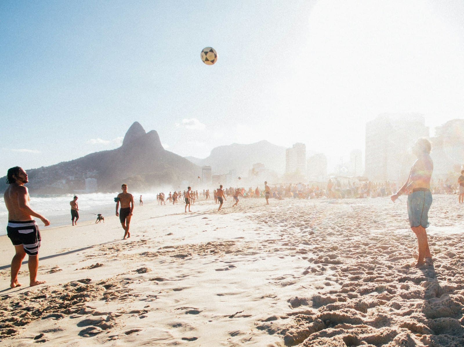 A ball in the air on Ipanema beach in Rio de Janeiro