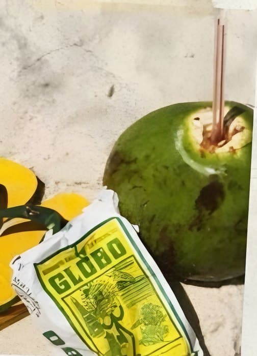 Coconut and Globo biscuits on the sand